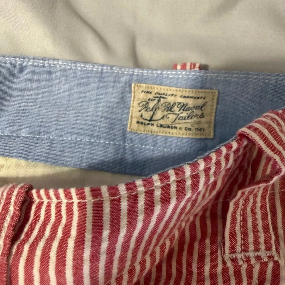 Polo Ralph Lauren Men's Classic‎ Fit Chino Shorts White red Pinstriped size 33